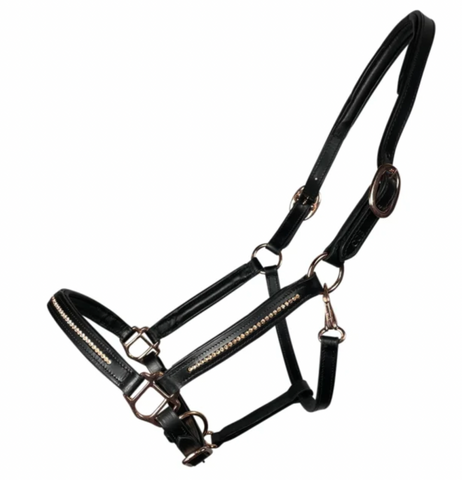 Leather halter with row of Rosegold stones