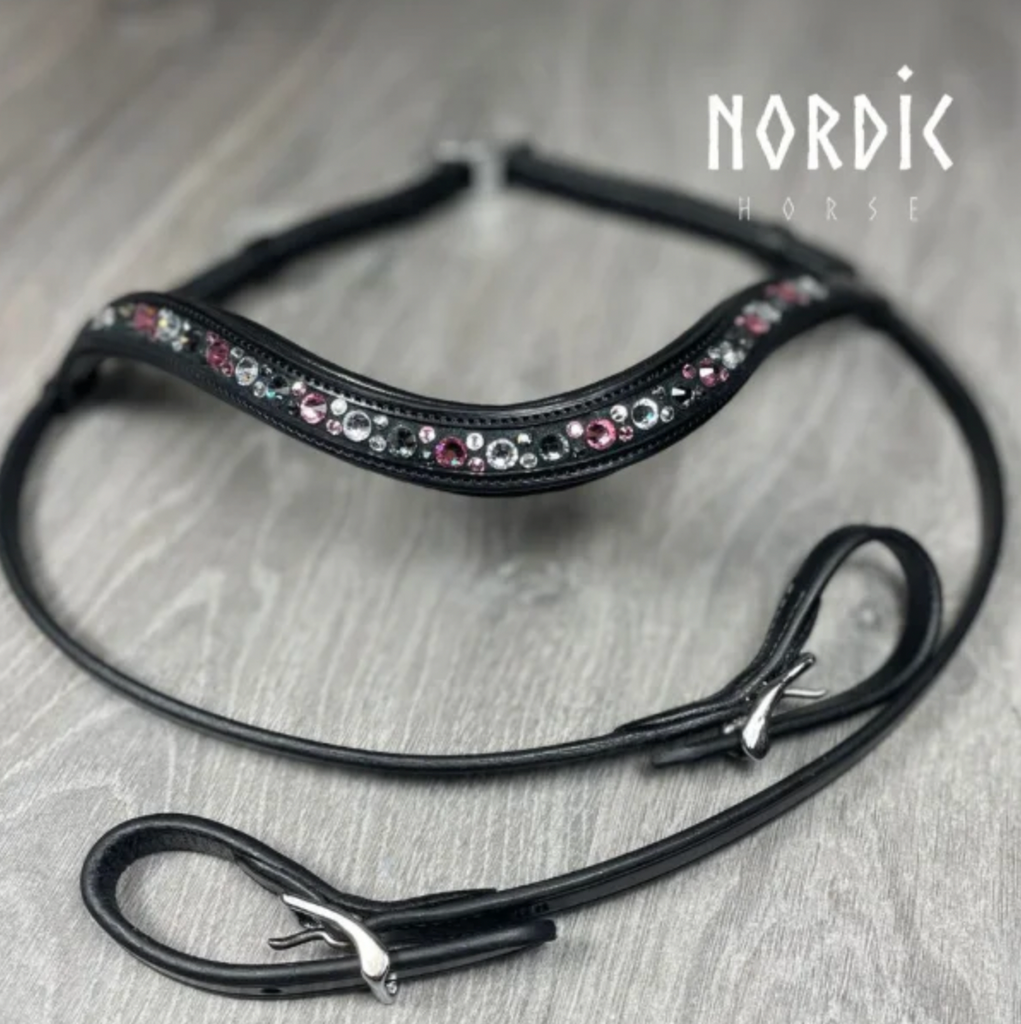 Bridle with pink, black and silver stone design
